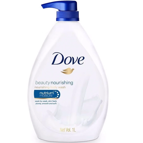 شامپو بدن داو شیر اصل نرم کننده و صاف کننده پوست 1 لیتری پمپی آبی | Dove nourishing body wash nutrium moisture 1L